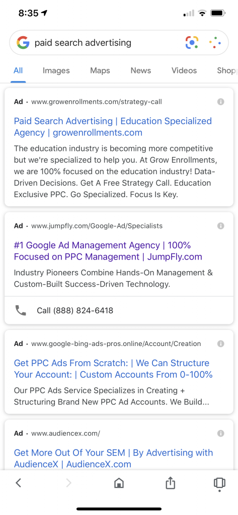 paid search advertising screenshot